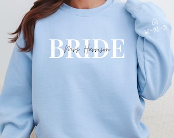 Sudadera BRIDE personalizada con personalización de manga, regalo de compromiso, regalo de despedida de soltera, regalo de novia, señora, despedida de soltera, algo azul