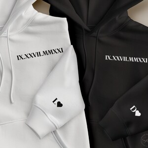 Roman Numeral Hoodie | Couples Gift | Roman Numeral Sweatshirt | Matching Couples Shirts | Couples Hoodies | Date with Heart on Sleeve