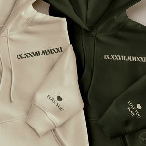 Roman Numeral Hoodie | Couples Gift | Roman Numeral Sweatshirt | Matching Couples Shirts | Couples Hoodies | Date with Heart on Sleeve