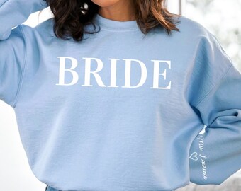 Sudadera BRIDE con personalización de manga personalizada, regalo de compromiso personalizado, regalos de despedida de soltera, regalo de novia algo azul, regalos de boda