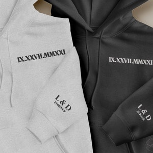 Roman Numeral Hoodie | Couples Gift | Roman Numeral Sweatshirt | Matching Couples Shirts | Couples Hoodies | Date with Heart on Sleeve