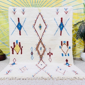 Personalized Moroccan Rug - Handmade wool rug- Berber Carpet- Beni ourain rug- White and blue Rug- Blue Moroccan rug- Tufted Custom Wool Rug