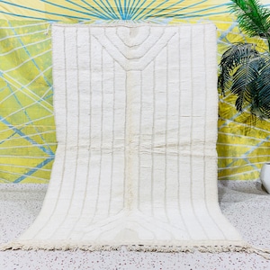 Ivory White Wool Bohemian Beni Ourain Moroccan Modern Hand Knotted Rug, Berber Shag Style, CUSTOMIZE in any size.