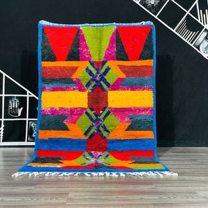 Colorful Moroccan Rugs, ARTISTIC WOOL Handmade Rug Living Room, Blue Rug Made from Wool of Sheep, Best Artistic Tufted Rug