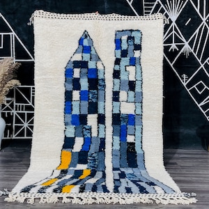 Authentic Beni Ourain Rug, Small Moroccan Rug, Pattern Carpet Blue rug