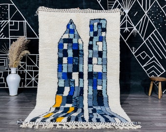 Authentic Beni Ourain Rug, Small Moroccan Rug, Pattern Carpet Blue rug