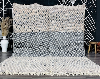 MOROCCAN RUG HAND knotted - Beni ourain rug - Moroccan rug - Custom size rug - Berber rug - Wool rug - Moroccan grey Rug - Handmade rug.