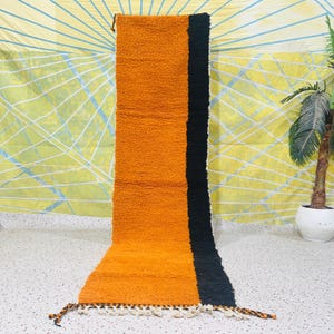Orange MOROCCAN Rug RUNNER, Handmade Wool Abstract Hallway Rug Runner, Moroccan Art Wool Rug, Bright Rug Runner, Funky Berber Rug.