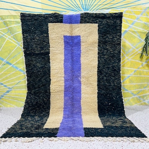Black Moroccan rug, Handmade beni ourain carpet, Soft wool purple area rugs, Free Shipping