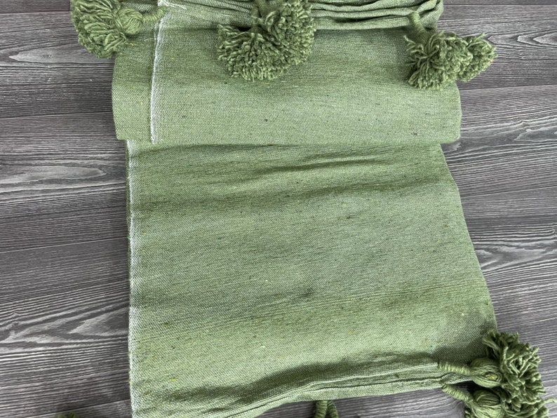 Moroccan Green Blanket Pom Pom Baby Blanket Knitting Pattern Handmade Blanket image 8