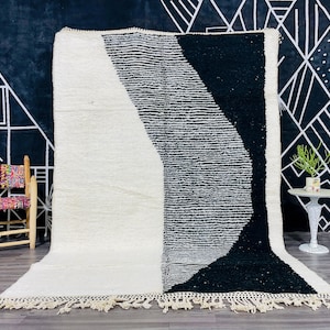 White and black rug , Moroccan white and Gray rug , Beni Ourain RUG