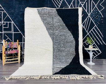 White and black rug , Moroccan white and Gray rug , Beni Ourain RUG