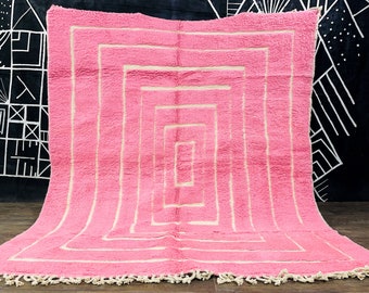 Luxurious Beni rugs Custom pink Carpet- Hand Knotted Carpet- Unique Geometric Carpets.