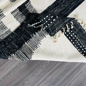 Geometric Handmade rug Black and White Moroccan rug Flat area rug Tapis Kilim Flat woven rug Moroccan Kilim Custom rug. image 10