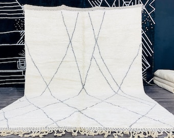 Fluffy Ivory Natural Rug- Off White And Black Area Rugs- Large Beni Ourain Carpet- Hand Woven rug.