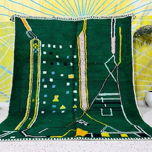 Handmade Moroccan Green rug - Beni Ourain rug - Sheep Wool rug - Custom Dark Green rug - Moroccan Area rug