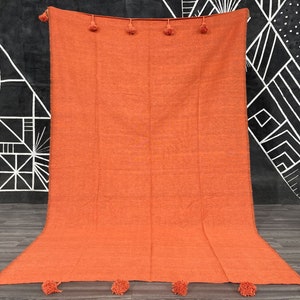 ORANGE WOOL BLANKET Moroccan Blanket Handmade Soft Wool Moroccan Ivory Blanket Birthday Gift For Mom Comfy Blanket Bedroom Decor Gift image 2