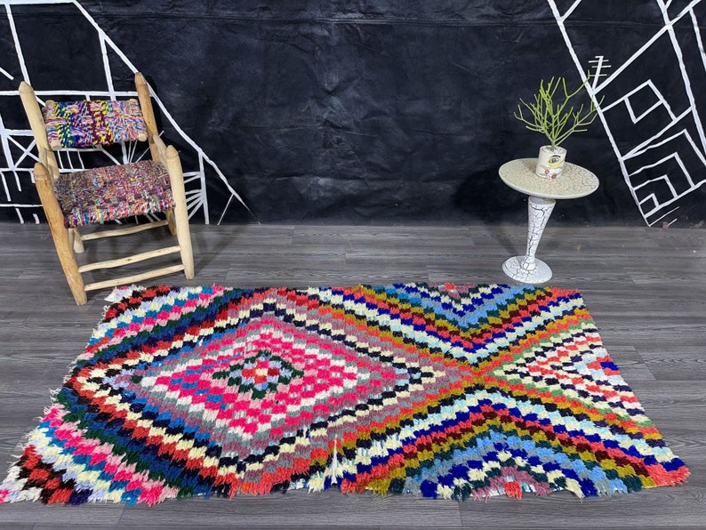 60% OFF MOROCCAN BOUCHEROUITE Rug Colorful Rug Vintage Boucherouite Rug Checker Rug Boho Rug Moroccan Rug. image 2