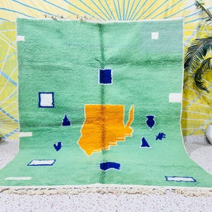 Green Blue Modern Design High Quality Hand-Knotted Modern Boho Geometric Rug, Customize in all sizes