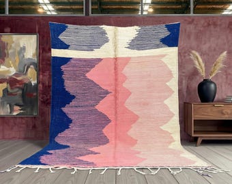 Handmade Pink Wool Moroccan Kilim Rug, Berber Carpet