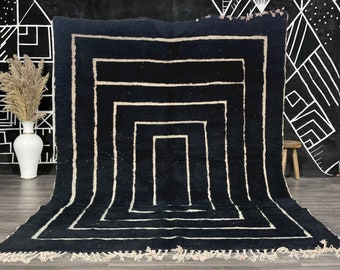 Custom Black Rug, Moroccan Area Rug, Moroccan Wool Rug, Beni Ourain Rug, Large Area Rug, Handmade Rug, Black Wool Rug, Custom Size Rug