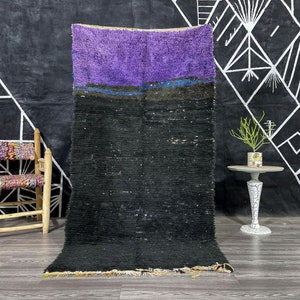 Purple And Black rug, Boucherouite rug, Morocco Runner Vintage, Handmade Rug Moroccan, unique runner rug.