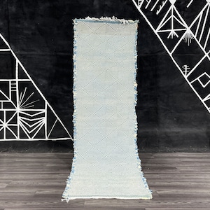 Blue flat weave rug, Moroccan Kilim Runner, Hallway kilim runner, Handmade kilim runner.