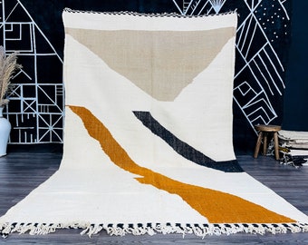 GOERGEOUS KILIM RUG - White Kilim rug - Sheep Wool Rug - Custom size rug - Moroccan Kilim rug - Contemporary Berber Rug - Morocco rug.