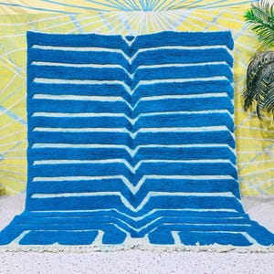 Abstract Blue Rug, LUXURY MOROCCO RUG, Beni Ourain Rug, Custom All Sizes Rug, Blue And White Rug, Moroccan Rug, Handmade Rug, Wool Rug