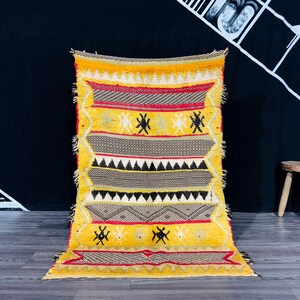 Pale Moroccan rugs, Old Beni rug, rust yellow rug, Berber carpet, Genuine Wool rug, Ready to ship rug