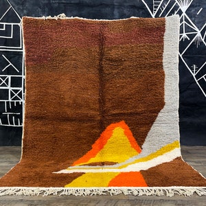 Beni ourain rug, Abstract style, Brown moroccan rug, Handmade berber rug, Morocco rug