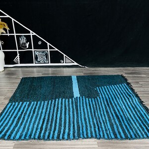 Shaggy Navy Blue and Black Rugs, High Pile Rug For Living Room, Bedroom, Area Carpet image 2