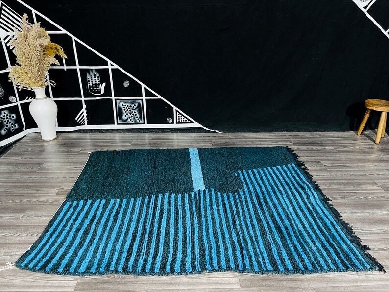 Shaggy Navy Blue and Black Rugs, High Pile Rug For Living Room, Bedroom, Area Carpet image 2
