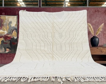 Handmade White Beni Ourain Rug – Moroccan Wool Carpet