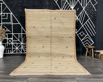 Moroccan design flat weave rug by berber women flat area rug 6.1x9.6 ft