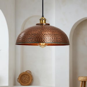 Hammerd Copper Dome Pendant Light, Rustic chandelier, Copper Dome Lampshades, Hanging Lamp, Dome Lamp.