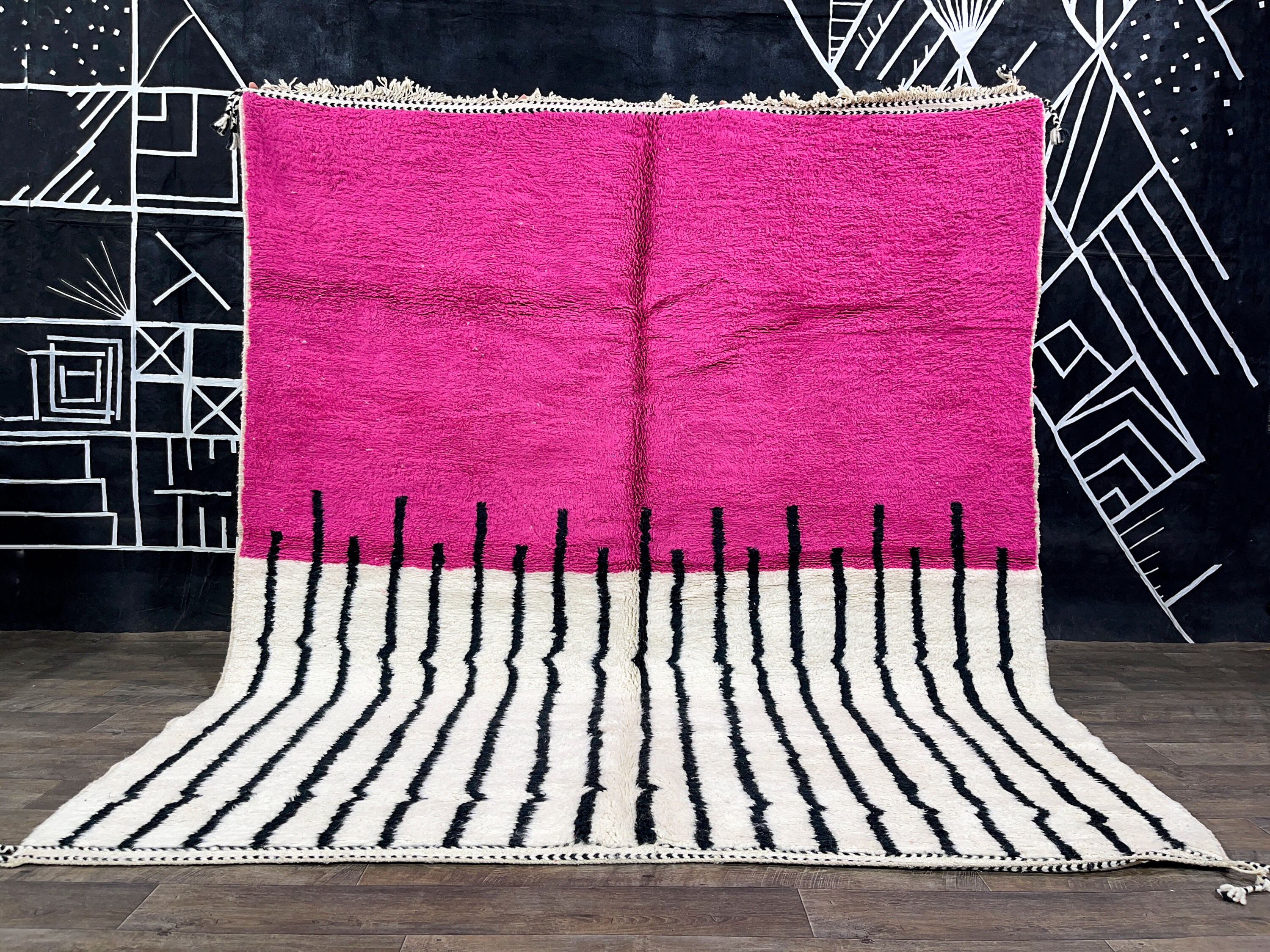 Grand Tapis Berbère Marocain Fait Main 8x11 Ft – Laine Rose Pour Salon Ou Chambre