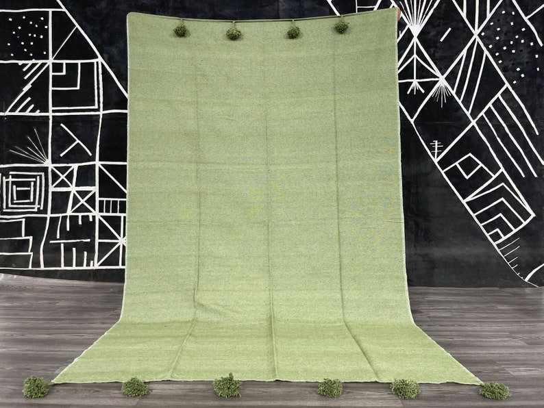 Moroccan Green Blanket Pom Pom Baby Blanket Knitting Pattern Handmade Blanket image 1