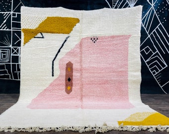 GORGEOUS BENIOURAIN RUG - Beni Ourain Rug - Pink And White Rug - Abstract Rug - Handmade Moroccan - Wool Rug - pink Berber Rug -colorful Rug
