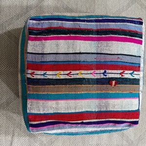 Vintage Moroccan Boujaad Pouf, Moroccan Pouf, Floor Cushion Rug Happy colors image 8