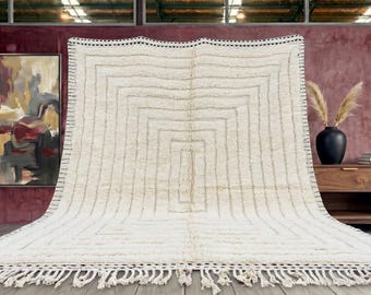 Handmade White Wool Berber Rug – Moroccan Beni Ourain Carpet