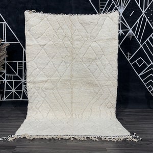 Gorgeous Beni Ourain Rug - Checkered Moroccan Rug - Wool Rug - Handmade Rug - Berber Solid White Rug - Moroccan Berber tufted Rug
