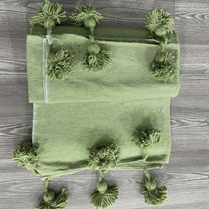Moroccan Green Blanket Pom Pom Baby Blanket Knitting Pattern Handmade Blanket image 6