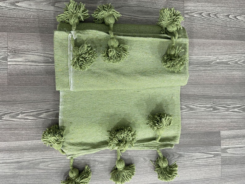 Moroccan Green Blanket Pom Pom Baby Blanket Knitting Pattern Handmade Blanket image 6