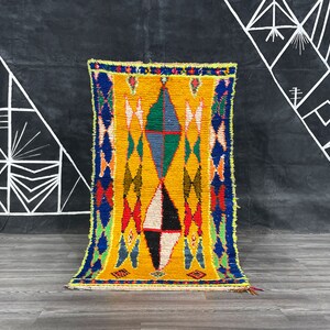 Vintage Boujaad Rug, Orange Moroccan Rug, geometric old Area Carpet