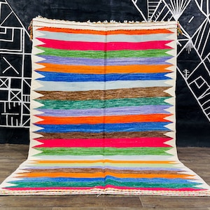 Moroccan Kilim Rug - Colorful Rug for Living Room - Custom All sizes rugs - Geometric Rug - Berber Rug - Flatweave Rug - Wool Moroccan rug.
