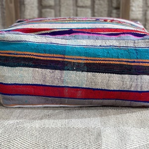 Vintage Moroccan Boujaad Pouf, Moroccan Pouf, Floor Cushion Rug Happy colors image 9