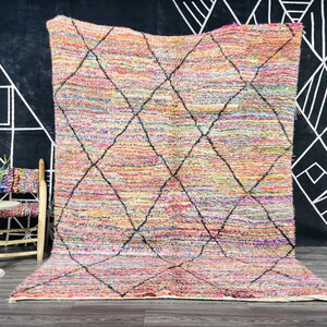 Mehrfarbiger Marokkanischer Teppich, Handgemachter Wollteppich, Berber Teppich, Beni Ourain Teppich Schlafzimmerteppich