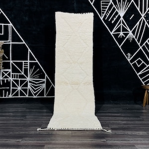 MOROCCAN HANDMADE RUNNER - Beni Ourain Solid Runner- Tribal Area Rug- HandWoven Rug- White Handmade Runner- Wool Area Rug- Living Room Decor