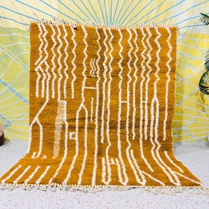 Custom rug minimalist, irregular striped design, Beni ourain rug, Handmade berber rug, Made any size rug, Wool area rug, Living room rug.
